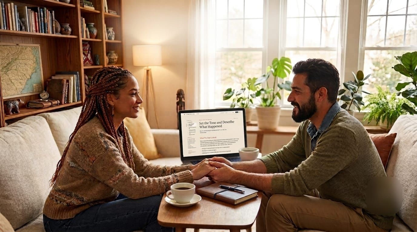 A couple on a sofa working through The Conflict Code together on a laptop